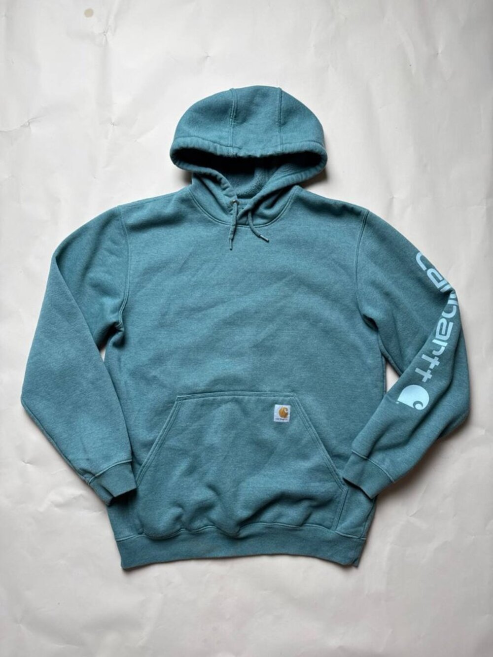 Carhartt K288 Midweight Logo Sleeve Hoodie Men's M Teal Green Used Workwear
